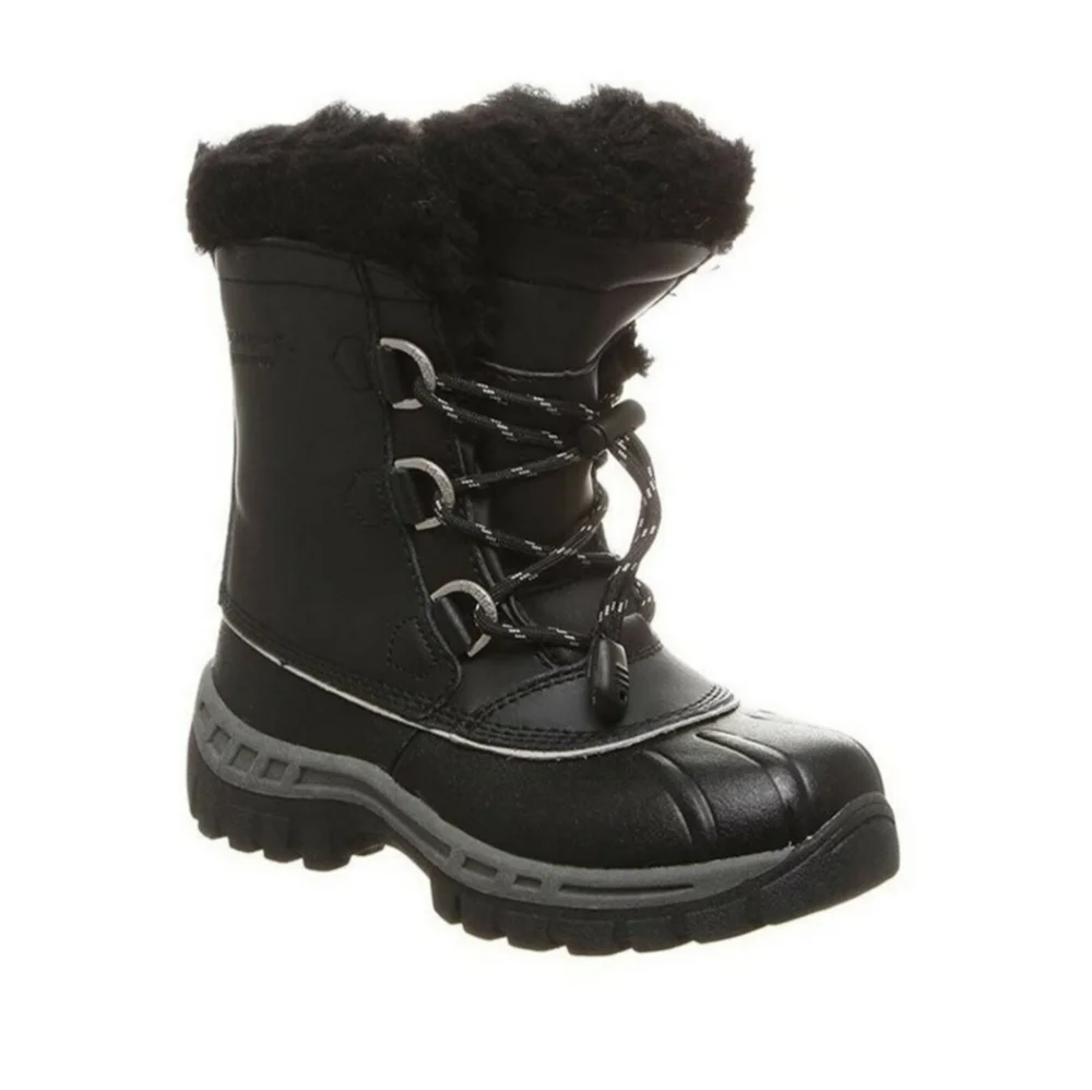 BEARPAW Kelly Boots Black Leather Fur Lined Girls Youth Size 4 Waterproof NWOT‎